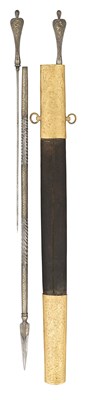 Lot 18 - A RARE PAIR OF PERSIAN JARIDS IN THEIR SCABBARD, QAJAR, 19TH CENTURY