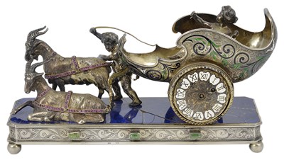 Lot 197 - AN AUSTRIAN SILVER AND ENAMEL TIMEPIECE DESK ORNAMENT