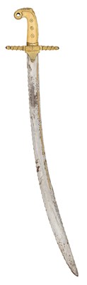 Lot 111 - A GILT COPPER ALLOY-HILTED SABRE WITH INDIAN BLADE, EARLY 19TH CENTURY