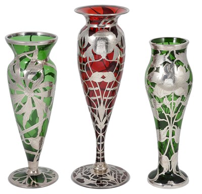 Lot 207 - THREE AMERICAN SILVER-MOUNTED GLASS VASES