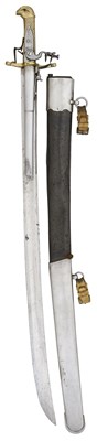 Lot 185 - A VERY RARE GERMAN COMBINED 12 BORE FLINTLOCK PISTOL AND SWORD