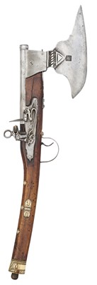 Lot 187 - A RARE GERMAN 30 BORE MIQUELET-LOCK AXE-PISTOL