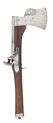 Lot 190 - A RARE EUROPEAN 50 BORE FLINTLOCK AXE-PISTOL, LATE 17TH CENTURY