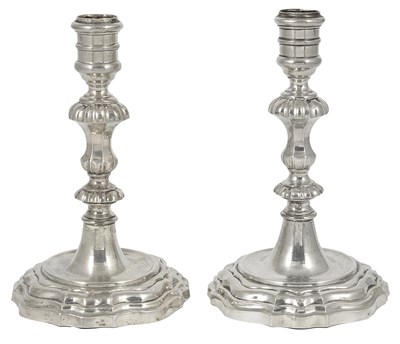 Lot 213 - A PAIR OF ITALIAN SILVER CANDLESTICKS