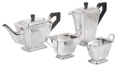 Lot 218 - AN ART DECO SILVER FOUR-PIECE TEA SET