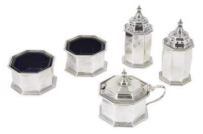 Lot 242 - A FIVE-PIECE SILVER CONDIMENT SET