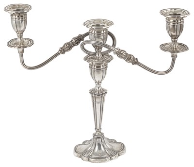 Lot 243 - A GEORGE V SILVER THREE-LIGHT CANDELABRUM