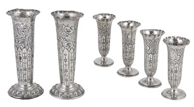 Lot 291 - A SUITE OF SIX VICTORIAN SILVER VASES