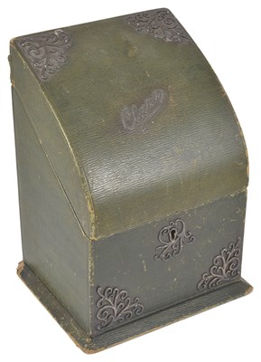 Lot 292 - A VICTORIAN SILVER-MOUNTED GREEN LEATHER STATIONERY BOX