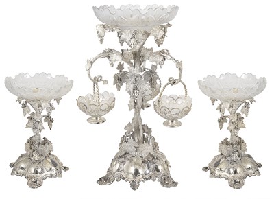 Lot 324 - A VICTORIAN SILVER THREE-PIECE TABLE GARNITURE