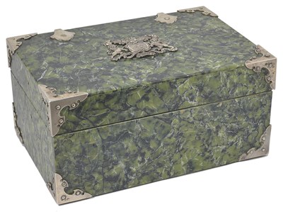 Lot 337 - A SILVER-MOUNTED MARBLE CASKET