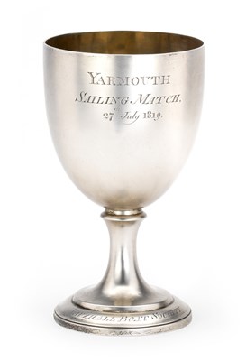 Lot 341 - A GEORGE III SILVER SAILING TROPHY GOBLET