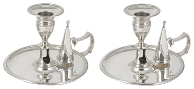 Lot 353 - A PAIR OF GEORGE III SILVER CHAMBERSTICKS