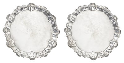 Lot 359 - A PAIR OF GEORGE III SILVER WAITERS