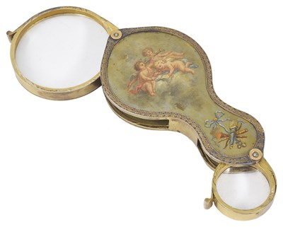 Lot 393 - A FRENCH SILVER-GILT AND PAINTED DOUBLE LOUPE