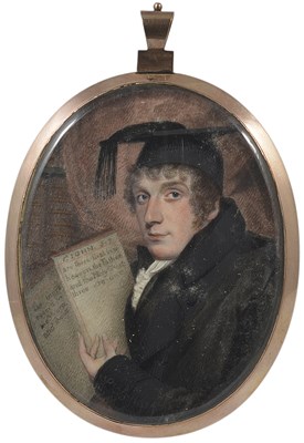 Lot 422 - A PORTRAIT MINIATURE OF A STUDENT OF DIVINITY