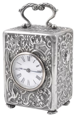 Lot 429 - A VICTORIAN SILVER BOUDOIR CLOCK