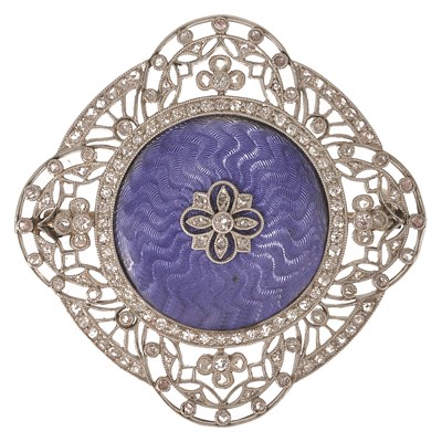 Lot 461 - GUILLOCHÃ‰ ENAMEL AND DIAMOND BROOCH