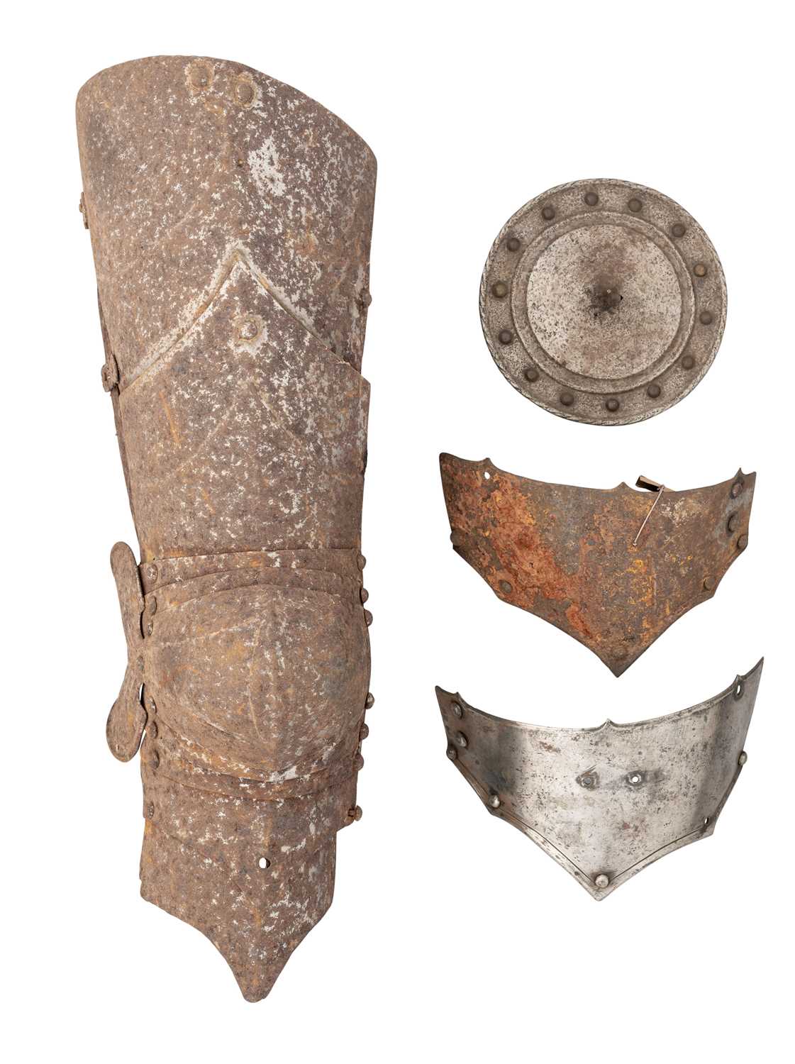 Lot 302 - A CUISSE AND POLEYN FOR THE RIGHT LEG AND TWO TASSET-LAMES IN THE GERMAN LATE 15TH CENTURY STYLE, AND A BESAGUE IN LATE 16TH CENTURY GERMAN STYLE,  ALL 19TH CENTURY