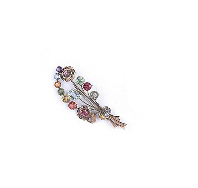 Lot 501 - MULTI COLOURED GEM STONE BROOCH