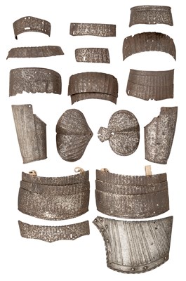 Lot 303 - A QUANTITY OF ELEMENTS OF GERMAN FLUTED ARMOUR IN THE SO-CALLED 'MAXIMILIAN' FASHION, CIRCA 1510-25 AND LATER