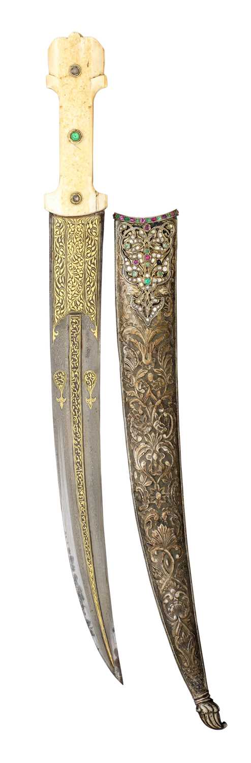 Lot 21 - AN OTTOMAN CORAL-AND TURQUOISE-MOUNTED DAGGER (JAMBIYA)