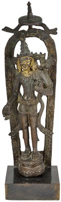 Lot 10 - A PARCEL GILT BRONZE FIGURE OF MANJUSRI