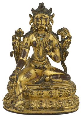 Lot 11 - A GILT-BRONZE FIGURE OF TARA