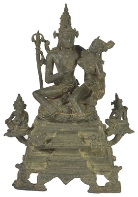 Lot 23 - A PALA BRONZE SHRINE DEPICTING SIVA AND PARVATI