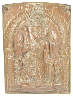 Lot 45 - A COPPER REPOUSSE VIRABHADRA PLAQUE