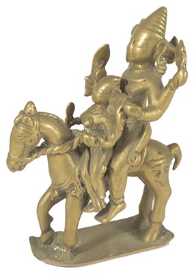 Lot 52 - A BRONZE FIGURE OF KHANDOBA AND MHALSA