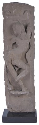 Lot 63 - A BUFF SANDSTONE RELIEF FRAGMENT DEPICTING A FEMALE DANCER