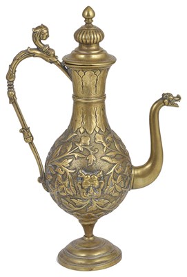 Lot 108 - A BRASS REPOUSSE EWER