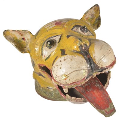 Lot 124 - A PAINTED BRASS HEAD OF A TIGER