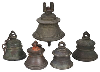 Lot 143 - FIVE BRONZE TEMPLE BELLS