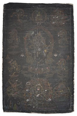 Lot 199 - A BLACK GROUND THANG-KA DEPICTING A DAKINI