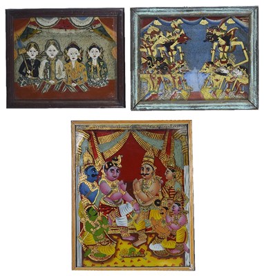 Lot 204 - THREE REVERSE GLASS PAINTINGS