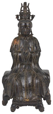 Lot 225 - A CHINESE GILT-LACQUERED BRONZE DEITY