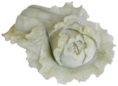 Lot 245 - A CHINESE JADE CARVING OF A CABBAGE