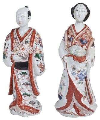 Lot 249 - TWO JAPANESE ARITA PORCELAIN FIGURES OF A MAN AND A WOMAN