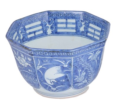 Lot 251 - AN ARITA BLUE AND WHITE OCTAGONAL BOWL