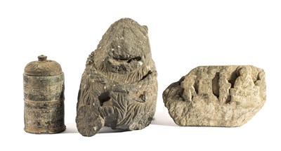 Lot 96 - THREE GANDHARA GREY SCHIST FRAGMENTS, NORTH-WESTERN PAKISTAN, 3RD/4TH CENTURY