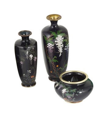 Lot 301 - A GROUP OF THREE JAPANESE CLOISONNE VASES