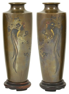 Lot 303 - A PAIR OF JAPANESE BRONZE VASES