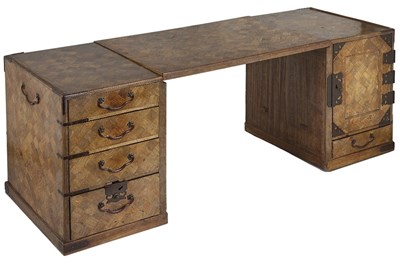 Lot 312 - A JAPANESE PARQUETRY COLLAPSIBLE DESK