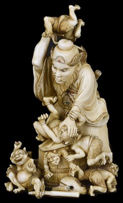 Lot 327 - ~A JAPANESE IVORY OKIMONO OF SHOKI (THE DEMON QUELLER)