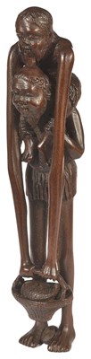 Lot 361 - A JAPANESE WOOD NETSUKE OF ASHINAGA AND TENAGA