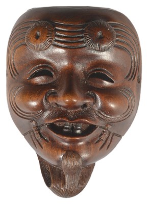 Lot 366 - A JAPANESE WOOD MASK NETSUKE OF OKINA