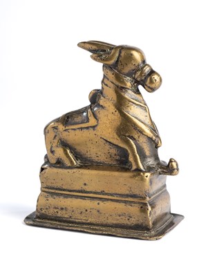 Lot 126 - A BRONZE FIGURE OF NANDI, WESTERN DECCAN, 16TH/17TH CENTURY