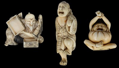 Lot 454 - ~A GROUP OF THREE JAPANESE IVORY NETSUKE